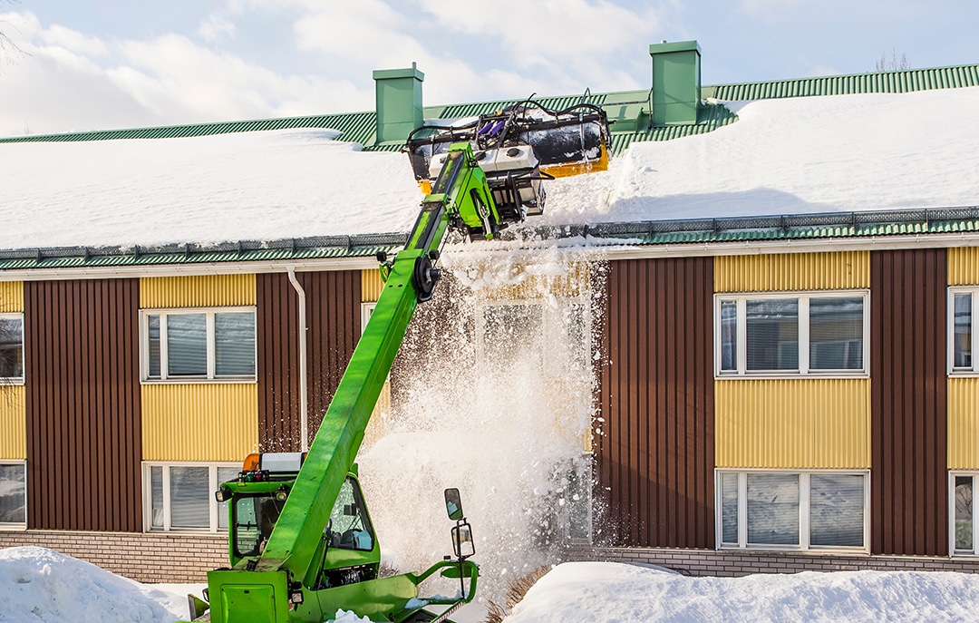 Safely remove excess snow from the roof to prevent structural stress. Consider using professional snow removal services to ensure safety and prevent damage.